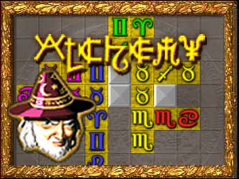 Spiel Alchemy online: Verwandeln Sie das gesamte Brett in Gold durch die Platzierung von magischen Runen auf jedes Feld. Jede Rune muss neben einer anderen, die schon auf dem Brett ist, platziert werden. Zus&auml;tzlich muss diese Rune der anderen entweder in der Farbe oder der Form oder in beidem entsprechen.