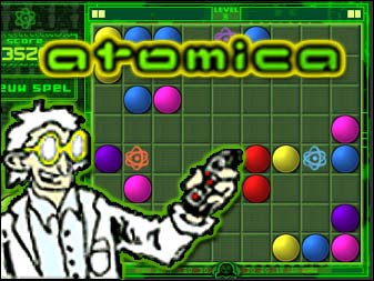 Spiel Atomica online: Das Ziel dieses Spiels ist es, durch die Bewegung der Atome auf dem Spielfeld Molek&uuml;le zu bilden. Die leuchtenden Atom-Icons zeigen an, wo die n&auml;chsten Atome erscheinen werden.