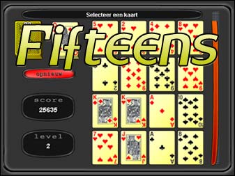 Spiel Fifteens online: Versuche das Spielfeld so schnell wie m&ouml;glich zu r&auml;umen, indem Du die richtigen Kartenkombinationen entfernst: Du kannst 4 K&ouml;nige, 4 Damen, 4 Bauern oder 4 Zehnen entfernen. Andere Karten k&ouml;nnen entfernt werden, wenn sie kombiniert 15 ergeben.